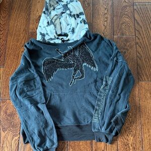 Lauren Moshi Black Pullover Hoodie with White Tie-Dye Hood